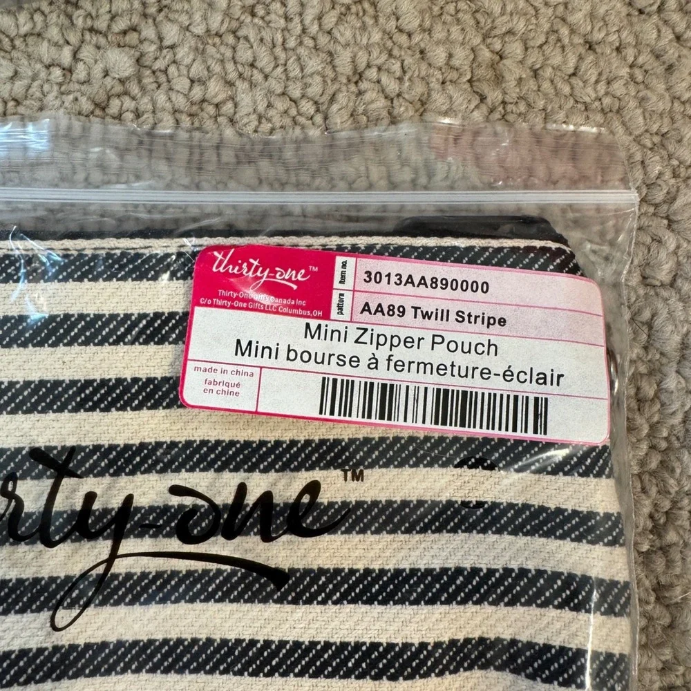 Thirty-One Mini Zipper Pouch and Hang-It-Up‎ Key Fob Set Twill Stripe AA89 NEW